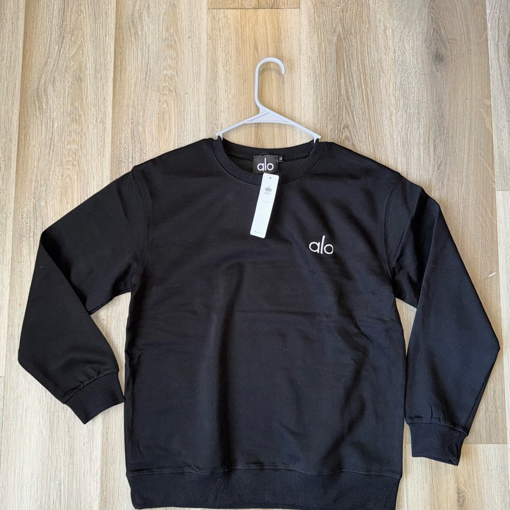 ALO Yoga Men’s Black Crewneck Sweatshirt with White Logo